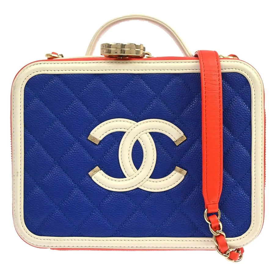 Chanel Filigree Vanity Clutch With Chain Quilted Caviar Multicolour Leather Bag