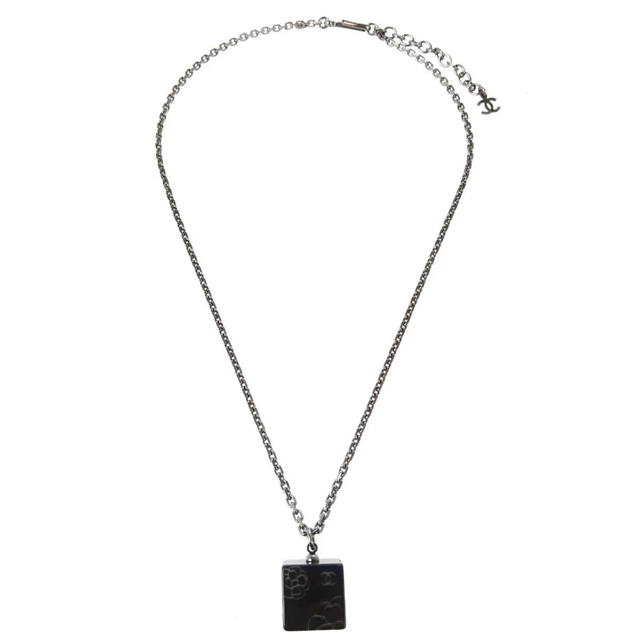 Chanel Square Cc Pendant Resin Black Plastic Jewelry