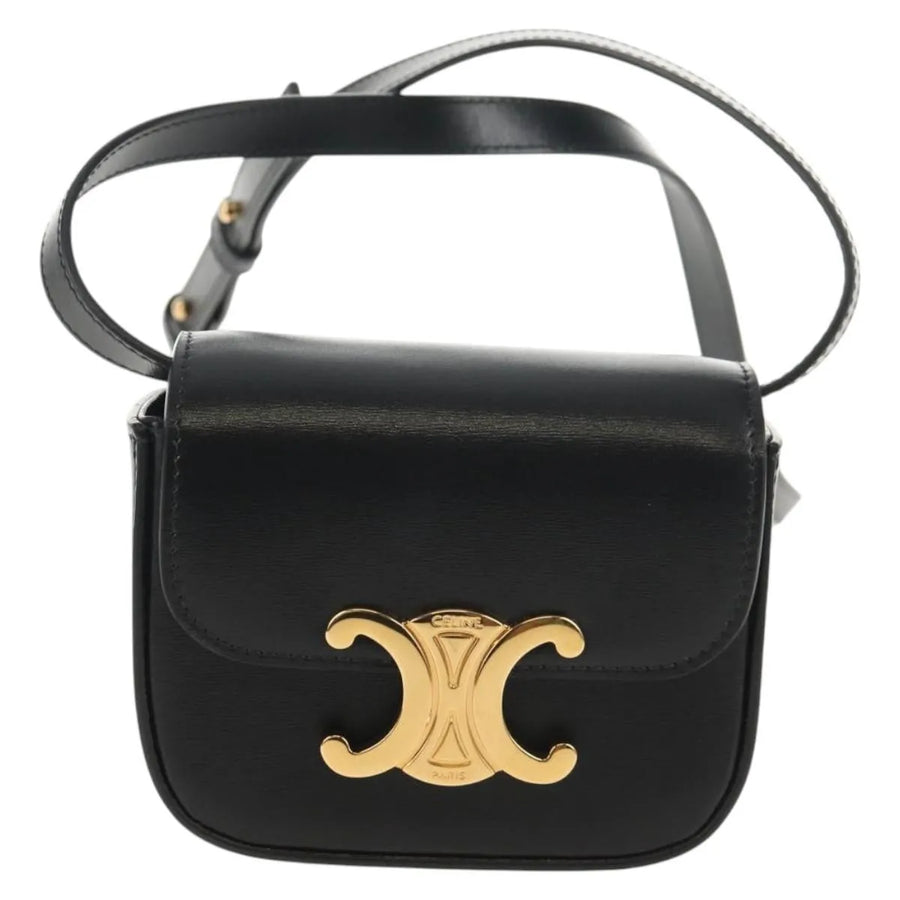 Celine Vintage Triomphe Shoulder Leather Black Bag