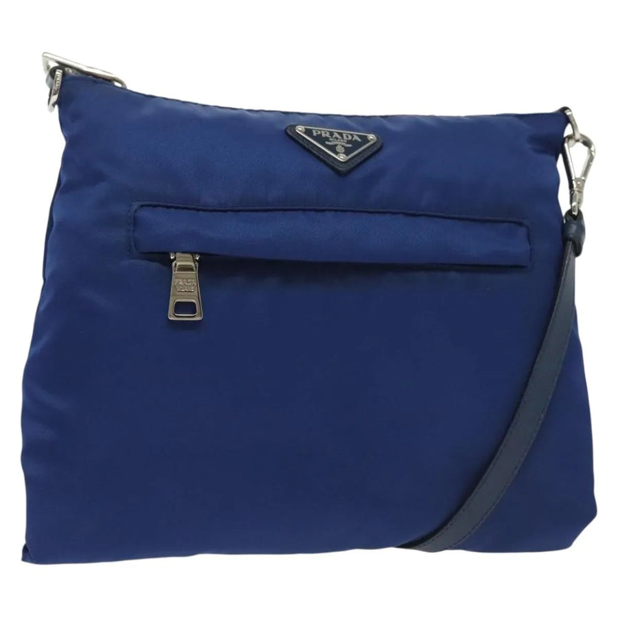 Prada Flat Messenger Tessuto With Leather Blue Nylon Bag