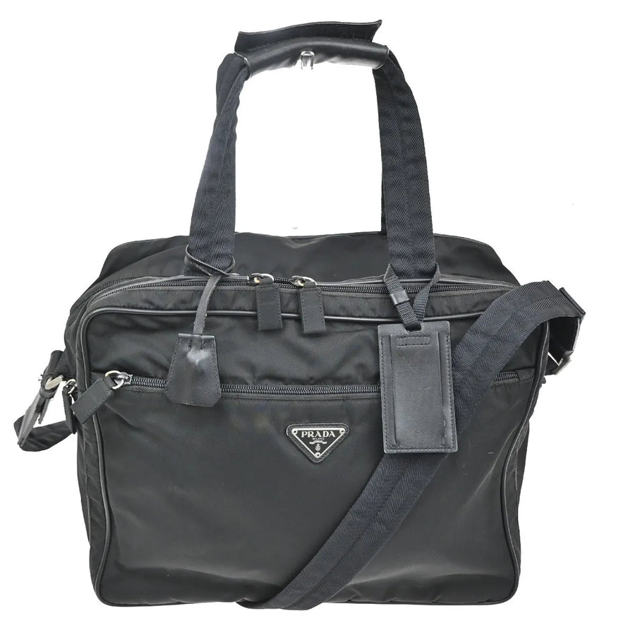 Prada Expandable Front Zip Boston Tessuto Black Nylon Bag