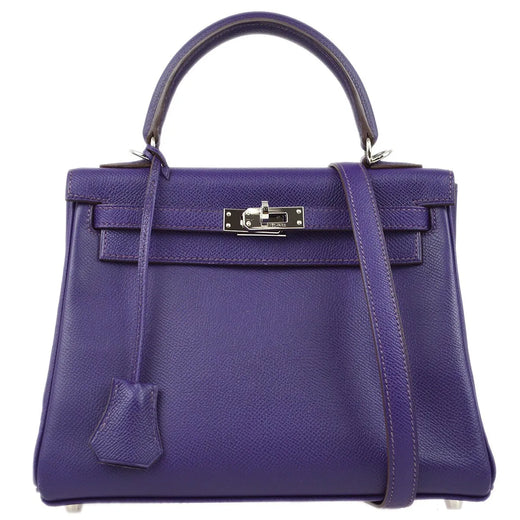 Hermes Kelly Purple Epsom With Palladium Hardware Leather Bag