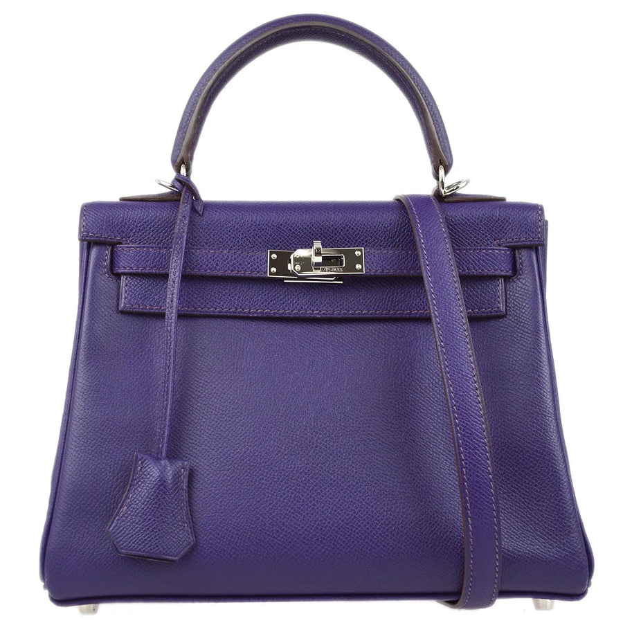 Hermes Kelly Purple Epsom With Palladium Hardware Leather Bag