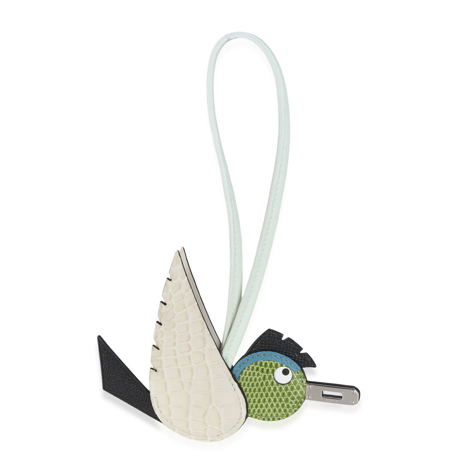 Hermès Beton Black Pelouse Vert Fizz Matte Alligator Chevre Lizard Birdy Charm Black; Blue; Green; Multicolor; Neutral Exotic; Leather Bag Charms
