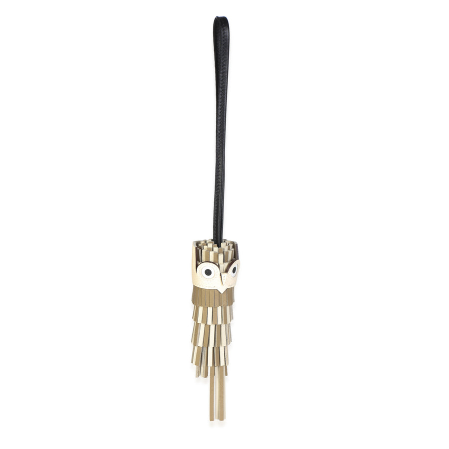 Hermès Beige Marfa Craie Noir Nata Blanc Milo Swift Epsom Chouette Owl Charm Beige; Black; Multicolor; Neutral Leather Bag Charms