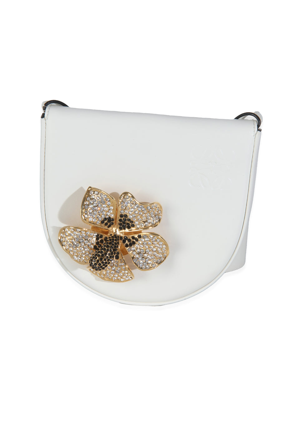 Loewe White Calfskin Heel Metal Flower Crossbody Leather Handbag