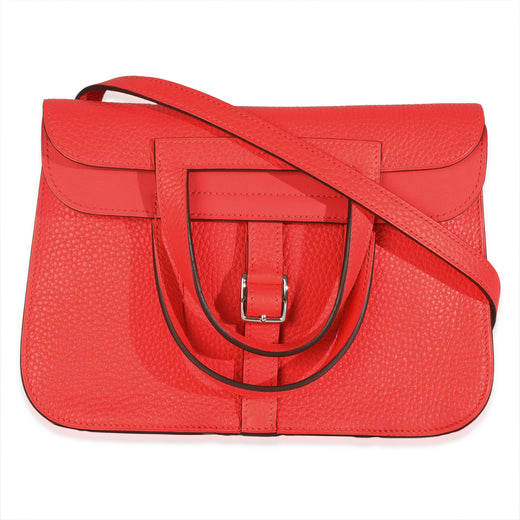 Hermès Rose Texas Clemence Halzan 25 Phw Pink Leather Handbag