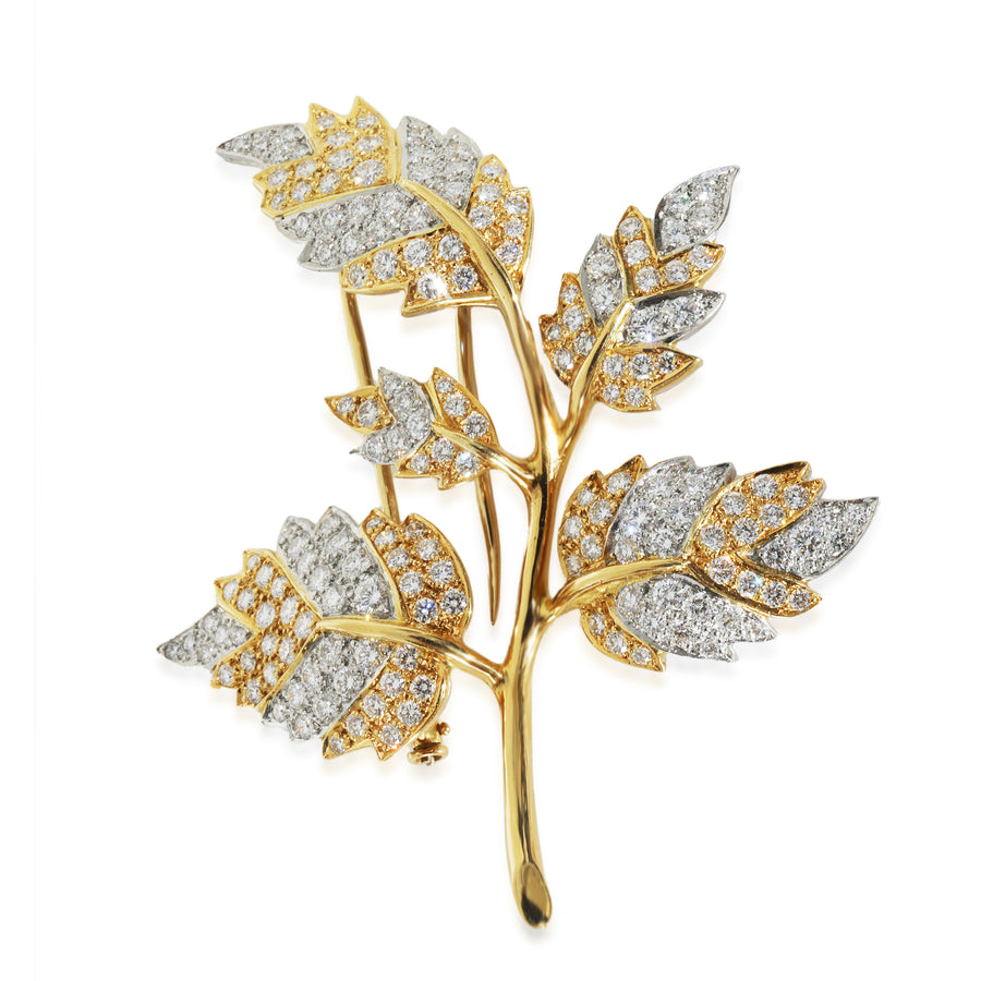 Tiffany & Co. Yellow Gold Platinum Diamond 5 Leaf Schlumberger Brooch 18k