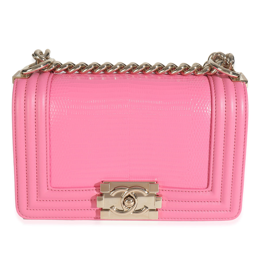 Chanel Pink Lambskin Lizard Small Boy Bag Exotic; Leather Handbag