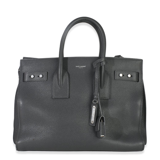 Saint Laurent Grey Grained Calfskin Small Souple Sac De Jour Gray Leather Handbag
