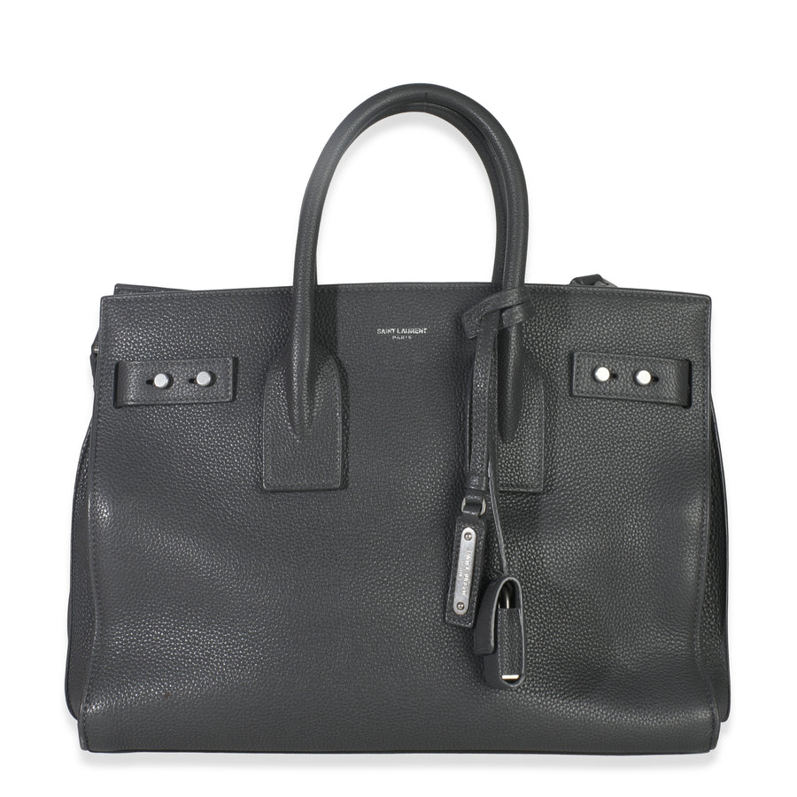 Saint Laurent Grey Grained Calfskin Small Souple Sac De Jour Gray Leather Handbag