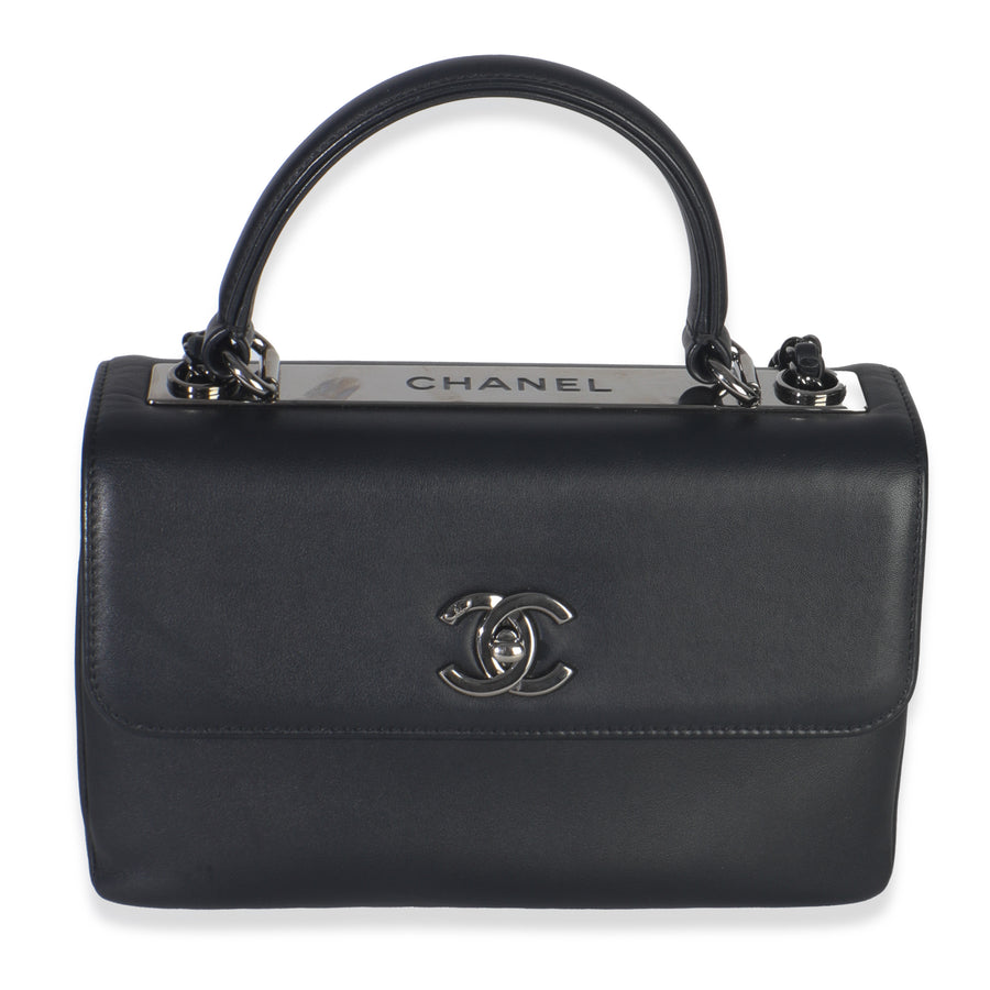 Chanel Black Smooth Calfskin Small Trendy Cc Flap Dual Handle Bag Leather Handbag