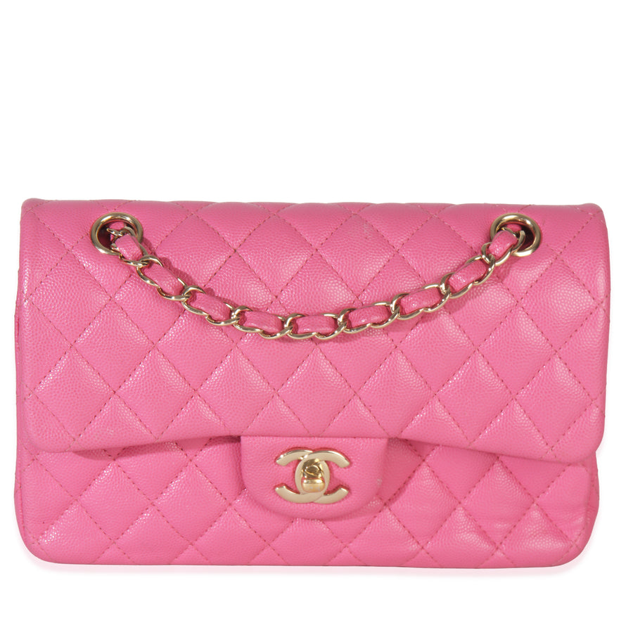 Chanel 22p Pink Quilted Caviar Small Classic Double Flap Bag Leather Handbag