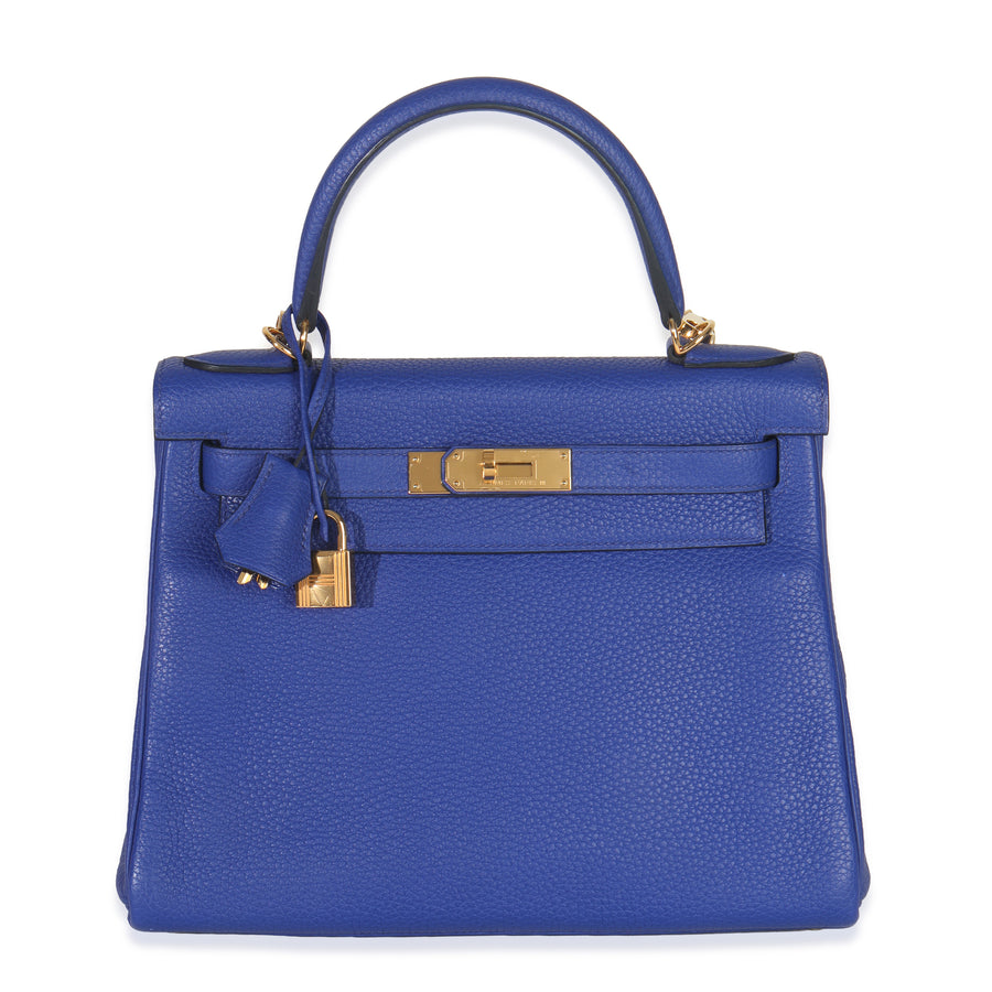 Hermès Bleu Electrique Togo Retourne Kelly 28 Ghw Blue Leather Handbag