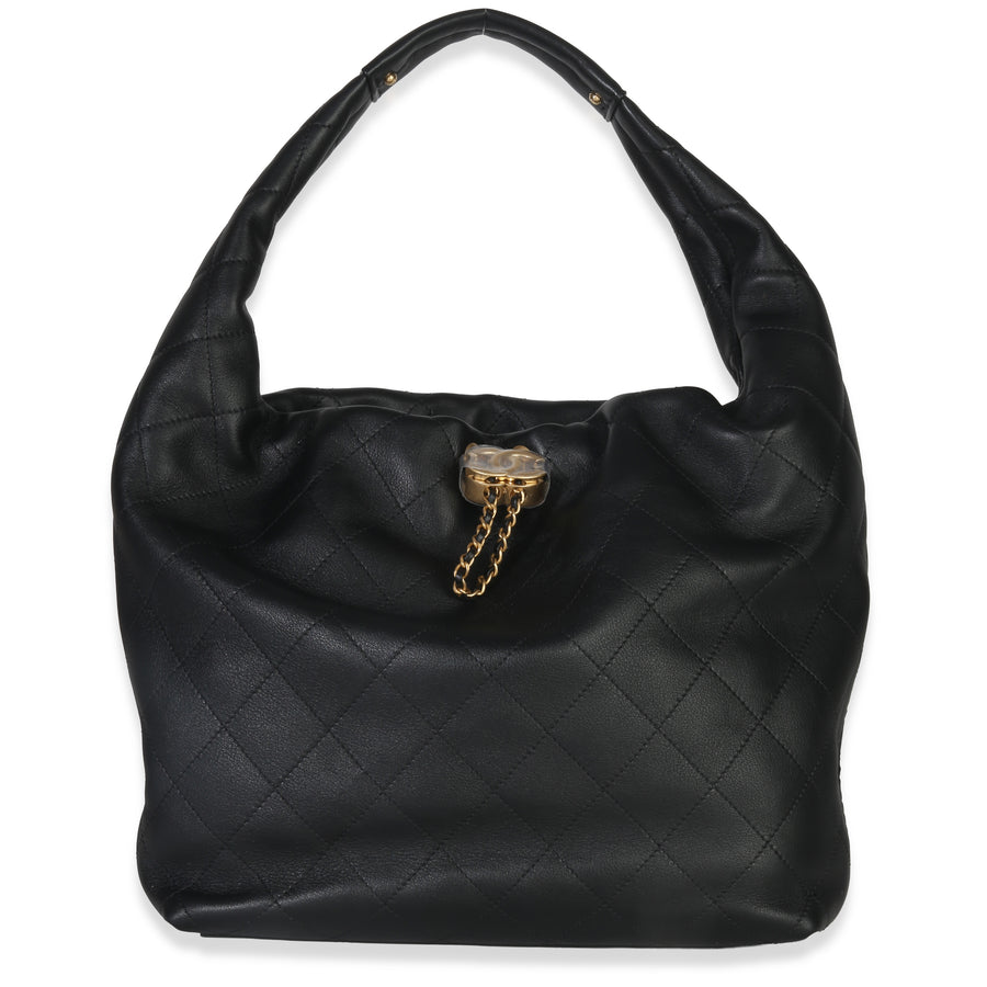 Chanel 26c Black Quilted Calfskin Large Hobo Leather Handbag