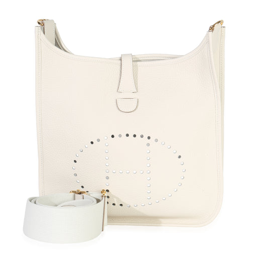 Hermès Craie Clemence Evelyne Iii Pm 29 Ghw Neutral; White Leather Handbag