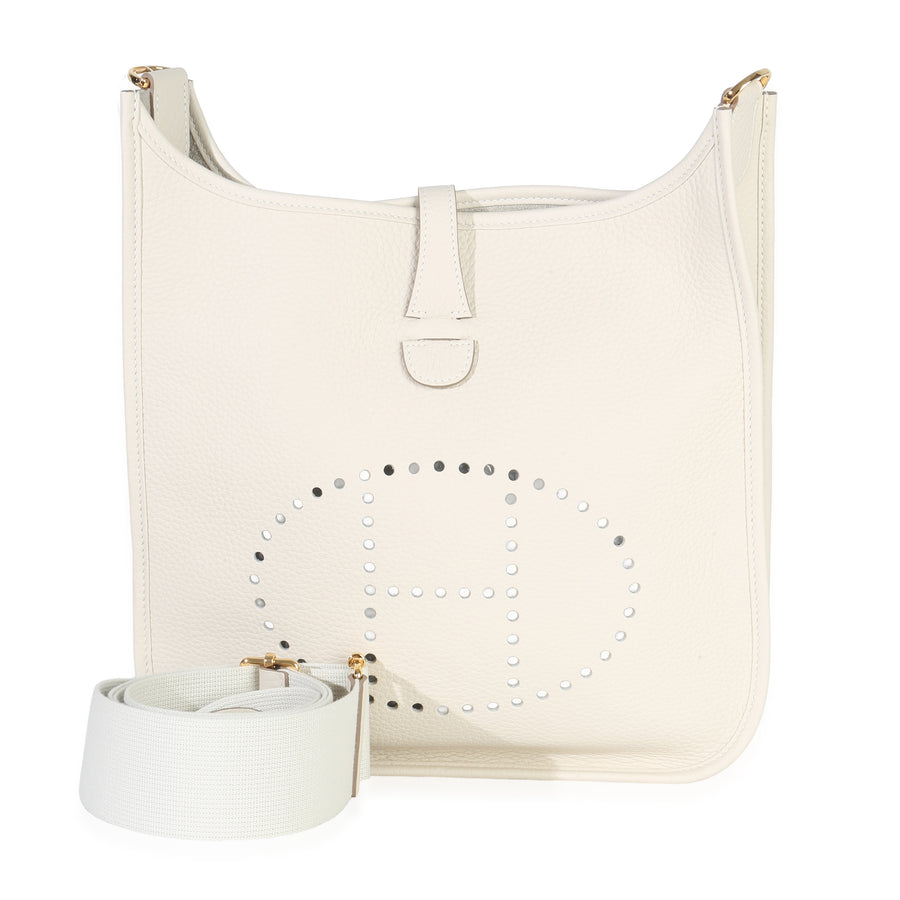 Hermès Craie Clemence Evelyne Iii Pm 29 Ghw Neutral; White Leather Handbag