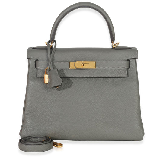 Hermès Gris Meyer Clemence Retourne Kelly 28 Ghw Gray Leather Handbag