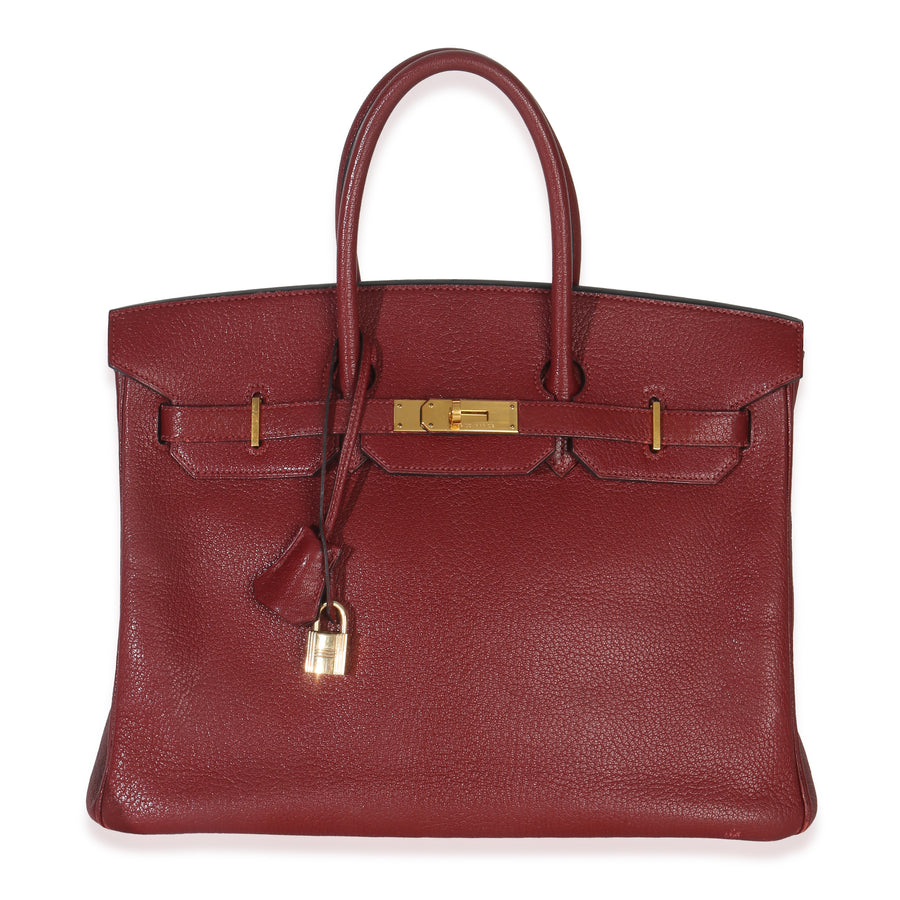 Hermès Rouge Grenat Chevre De Coromandel Birkin 35 Ghw Red Leather Handbag