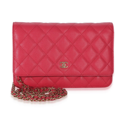 Chanel Dark Pink Quilted Caviar Wallet On Chain Leather Handbag