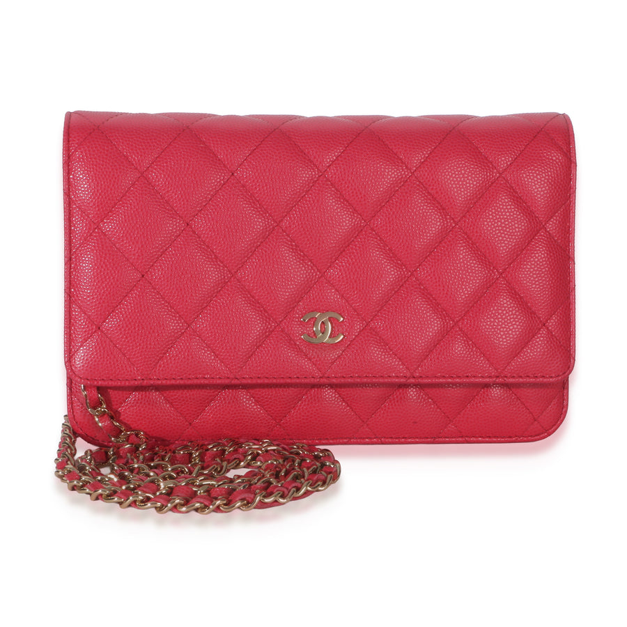 Chanel Dark Pink Quilted Caviar Wallet On Chain Leather Handbag