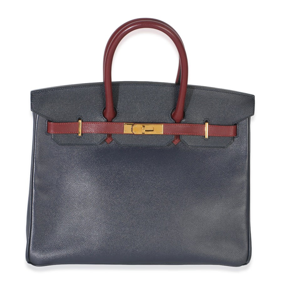 Hermès Vintage Rouge H Bleu Marine Courchevel Birkin 35 Ghw Blue; Red Leather Handbag
