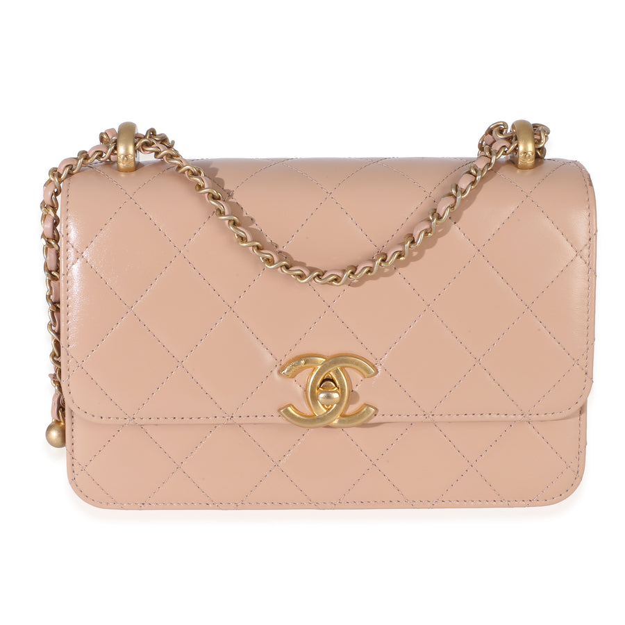 Chanel Beige Quilted Calfskin Small Perfect Fit Flap Bag Leather Handbag