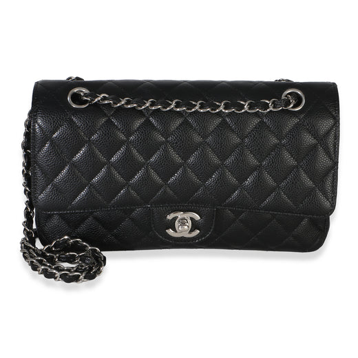 Chanel Black Quilted Caviar Medium Classic Double Flap Handbag Leather