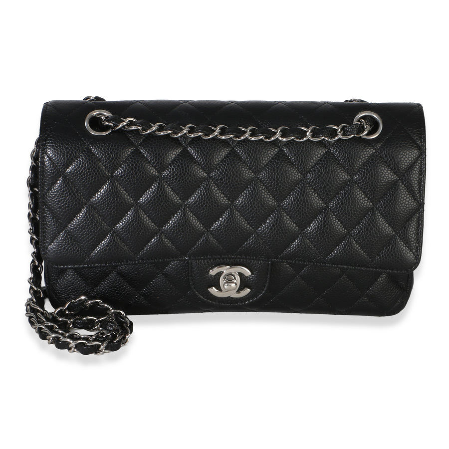 Chanel Black Quilted Caviar Medium Classic Double Flap Handbag Leather