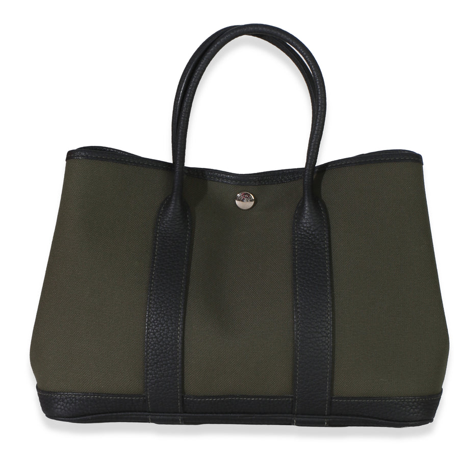 Hermès Vert De Gris Toile Negonda Garden Party 30 Phw Black; Green Canvas Handbag