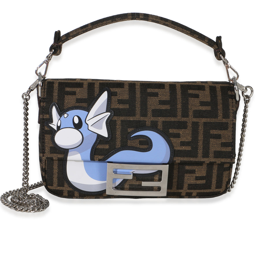 Fendi X Frgmt Pokemon Brown Ff Jacquard Fabric Dratini Mini Baguette Bag Canvas Handbag