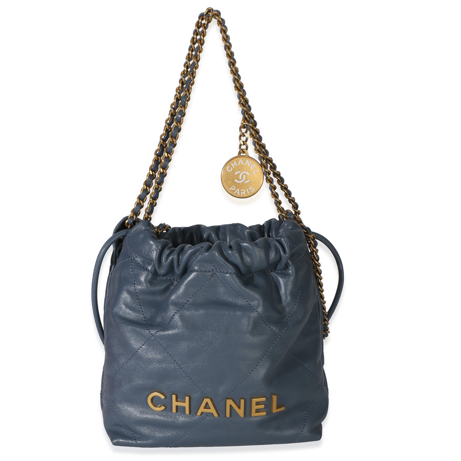 Chanel Blue Quilted Calfskin 22 Mini Hobo Leather Handbag
