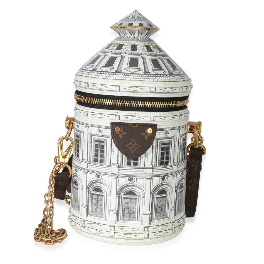 Louis Vuitton Patent Monogram X Fornasetti Architettura Cannes Black; White Leather Handbag