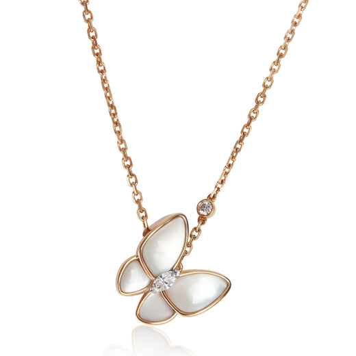 Van Cleef & Arpels Rose Gold Mother Of Pearl And Diamond Two Butterfly Pendant 18k