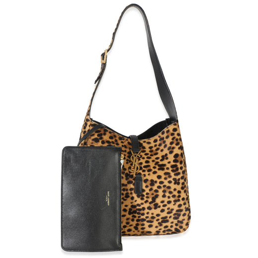 Saint Laurent Brown Pony Hair Nappa Leopard Print Small Le 5 A 7 Soft Hobo Pony-style Calfskin Handbag