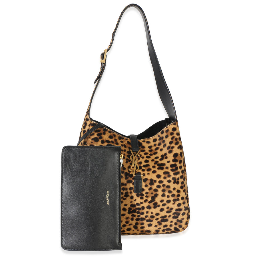 Saint Laurent Brown Pony Hair Nappa Leopard Print Small Le 5 A 7 Soft Hobo Pony-style Calfskin Handbag