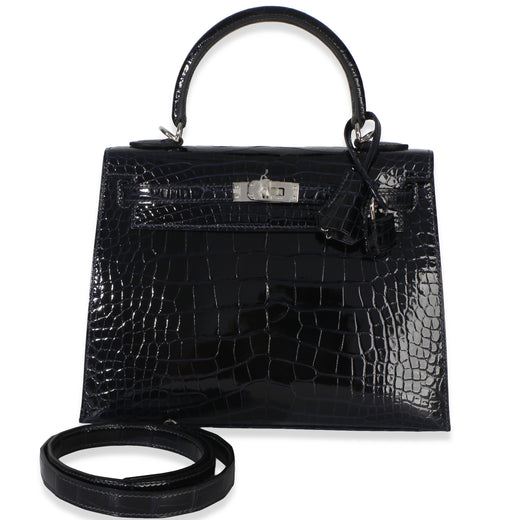 Hermès Bleu Marine Mississippiensis Shiny Alligator Sellier Kelly 25 Phw Blue Exotic Handbag