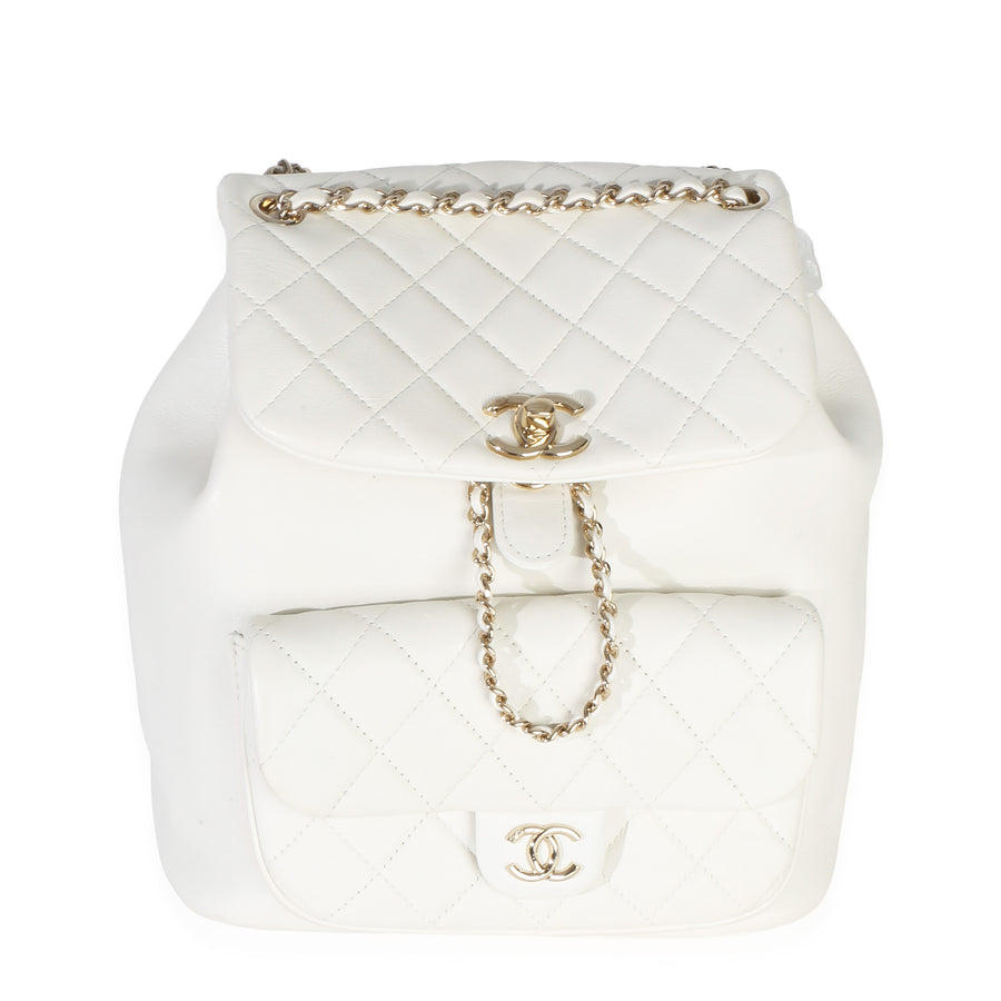 Chanel White Quilted Lambskin Small Duma Drawstring Backpack Leather Handbag