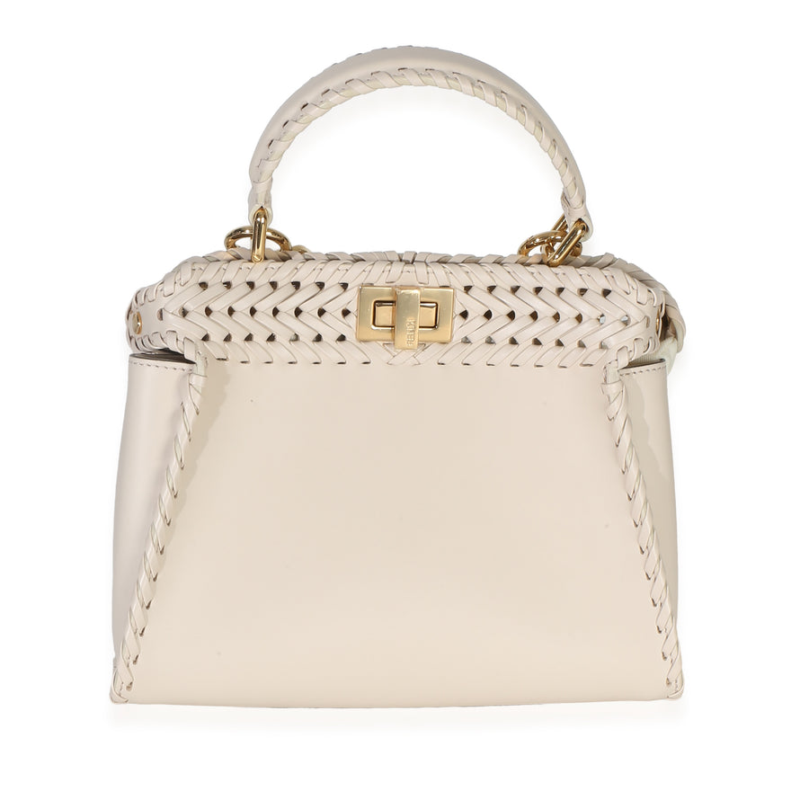 Fendi Cream Vitello King Interlace Mini Peekaboo Iconic Satchel Neutral Leather Handbag