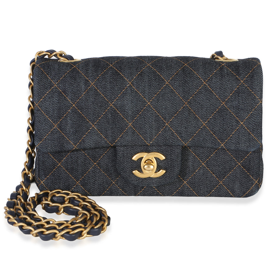 Chanel Dark Blue Quilted Denim Mini Rectangular Flap Bag Handbag