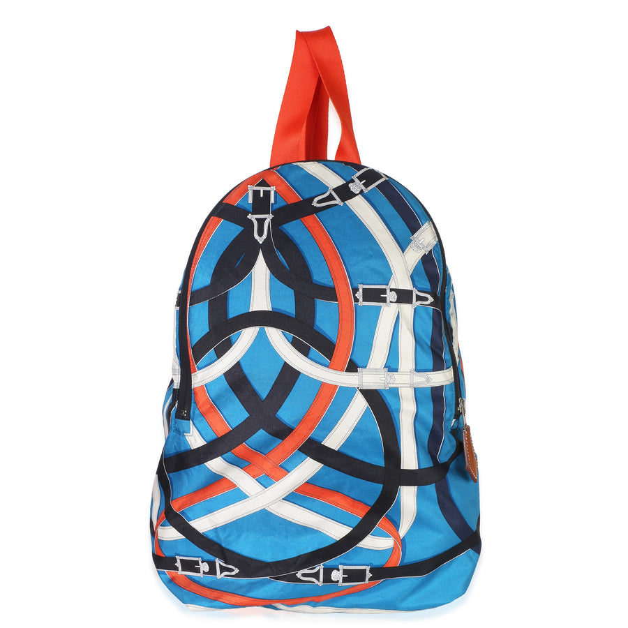 Hermès Bleu Zanibar Multicolor Cavalcadour Airsilk Backpack Blue; Fabric Handbag