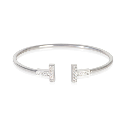 Tiffany & Co. White Gold Diamond T Wire Bracelet 18k
