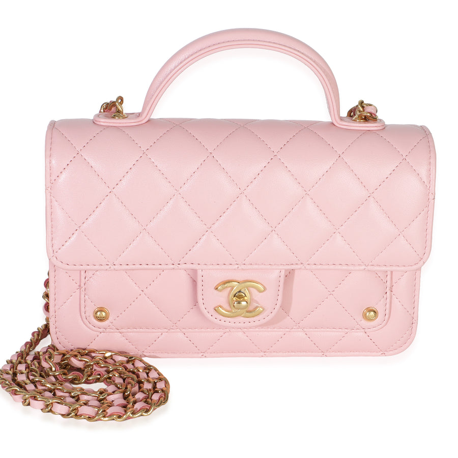 Chanel Light Pink Quilted Lambskin Preppy Satchel Wallet On Chain Leather Handbag