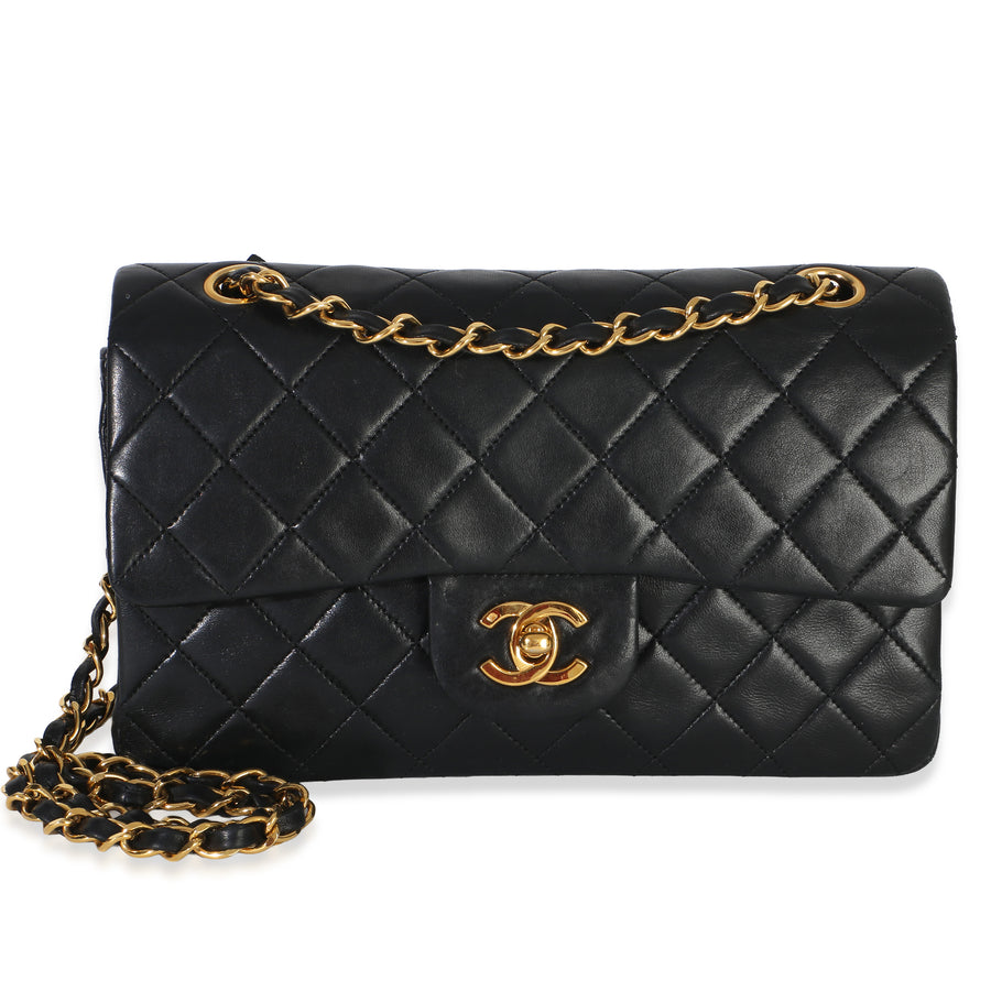 Chanel Vintage 24k Black Quilted Lambskin Small Classic Double Flap Bag Leather Handbag