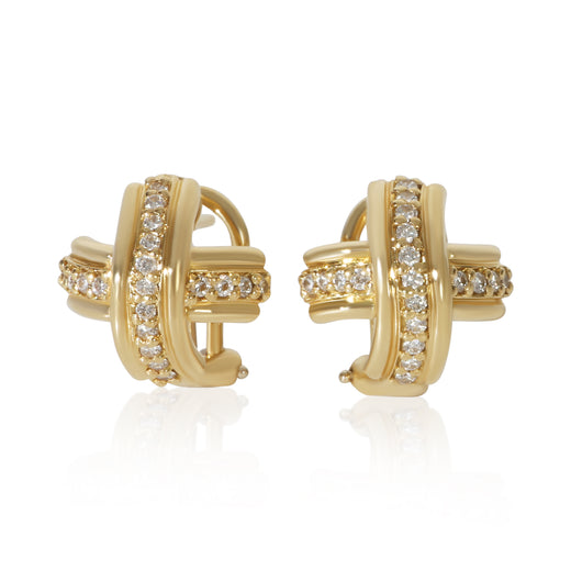 Tiffany & Co. Yellow Gold Diamond Vintage Signature X Earrings 18k