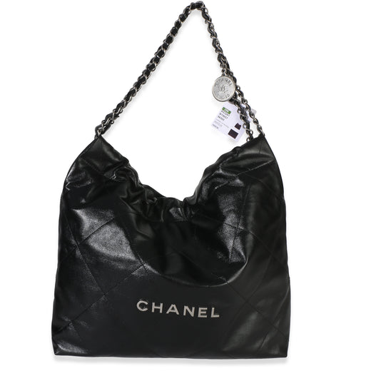 Chanel Black Quilted Shiny Calfskin 22 Hobo Leather Handbag