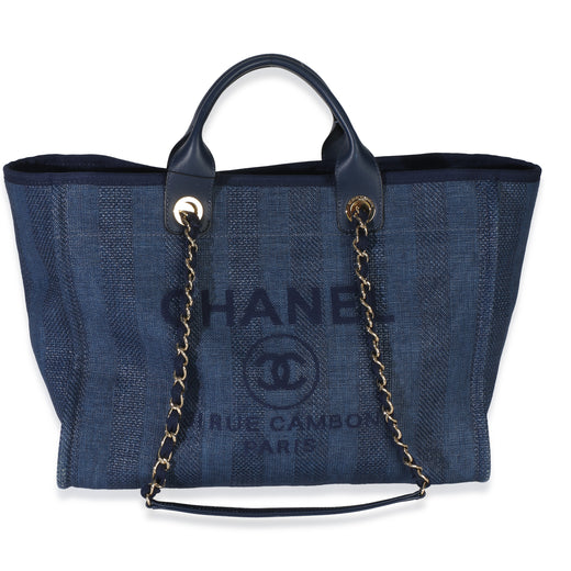 Chanel Navy Mixed Fibers Striped Large Deauville Tote Blue Canvas Handbag