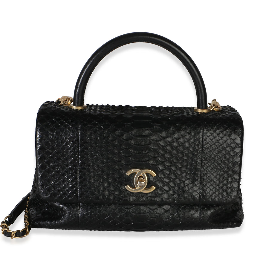Chanel Black Python Medium Coco Top Handle Bag Exotic