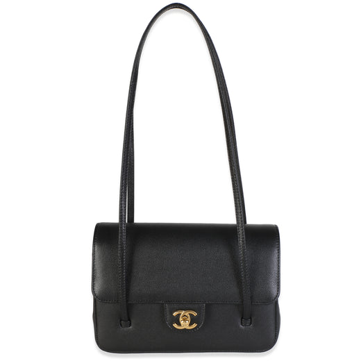 Chanel Black Shiny Caviar Small Preppy Coco Flap Bag Leather