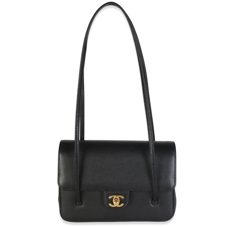 Chanel Black Shiny Caviar Small Preppy Coco Flap Bag Leather